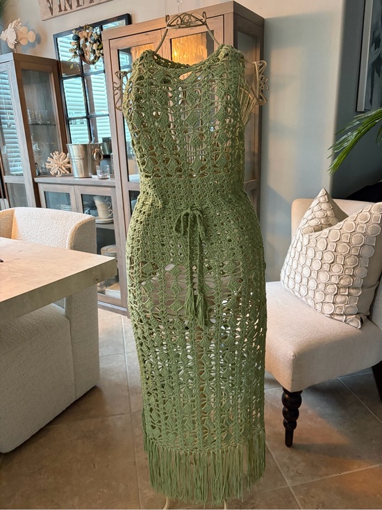 Lulus Dresses & Skirts - Lulu's Olive Green Crochet Fringe Maxi Dress or Cover Up